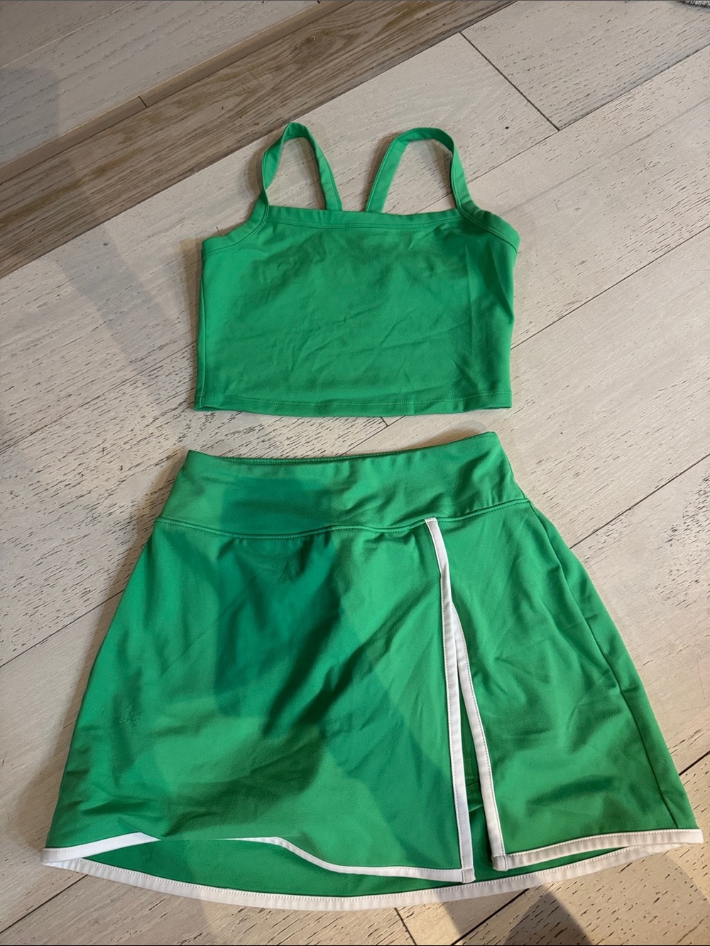 wild fable Green Two-Piece Skirt Set with White Trim